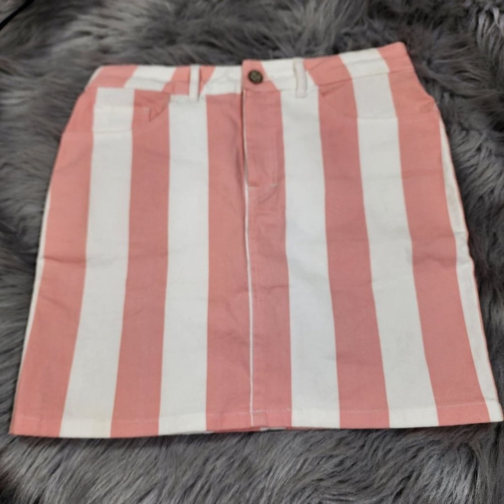 Motel Rocks pink and white striped‎ denim jean mini skirt woman's size small - Picture 4 of 10